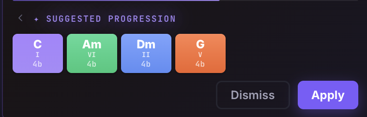 AI chord suggestions in the LandChords Chord Maker