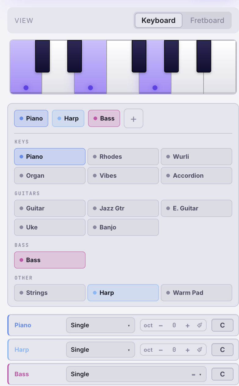 Choosing a different instrument per chord in the LandChords Chord Maker