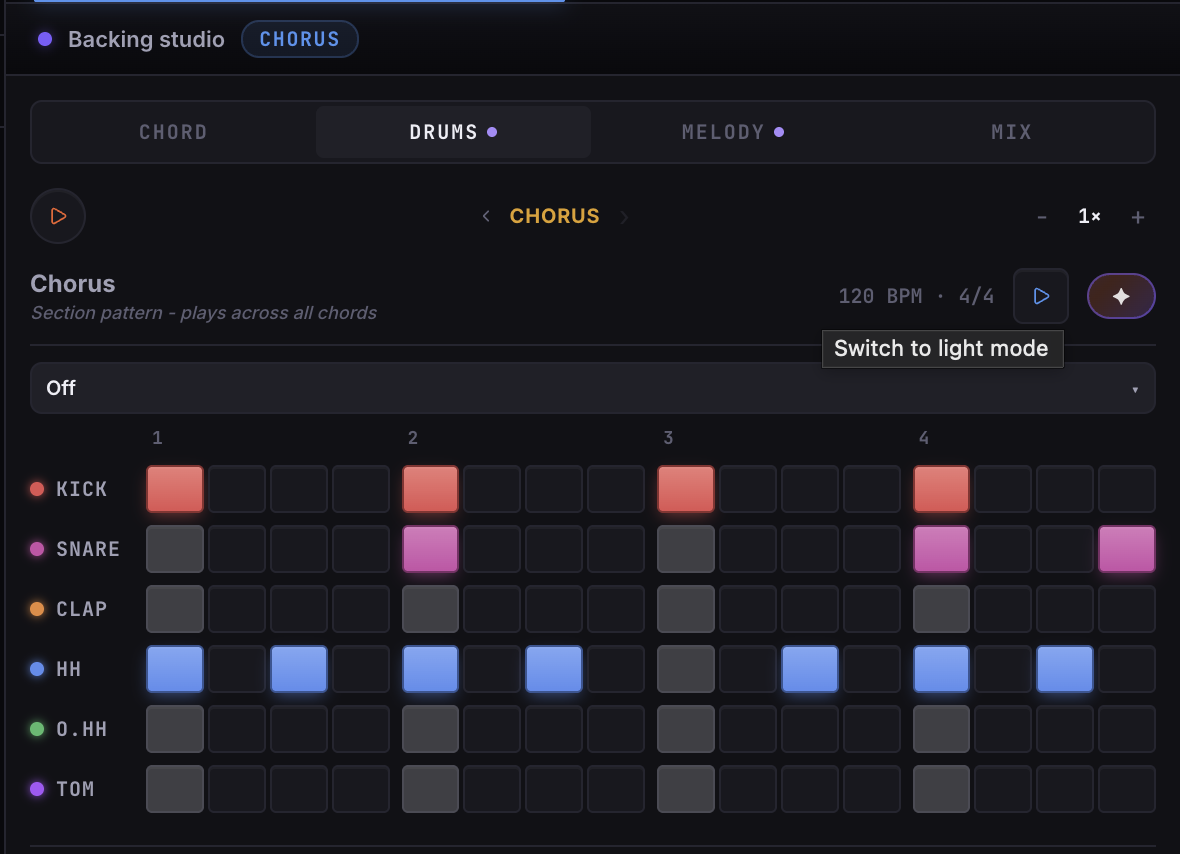 The Drum Machine: a 16-step sequencer locked to song tempo